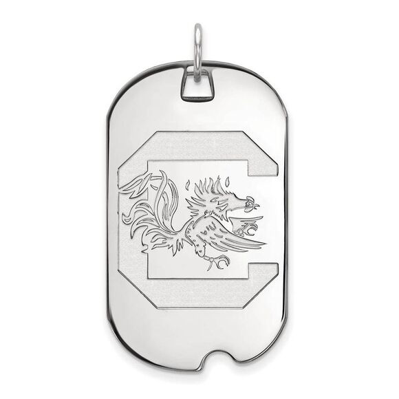 10k White Gold South Carolina Large Dog Tag Pendant